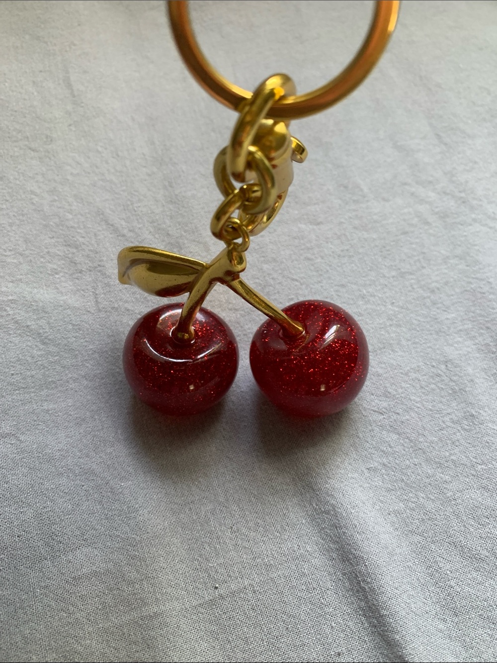 🆕 - Sparkling Cherry Bag Charm Or Keychain with Gold Leaf & Gold Hardware